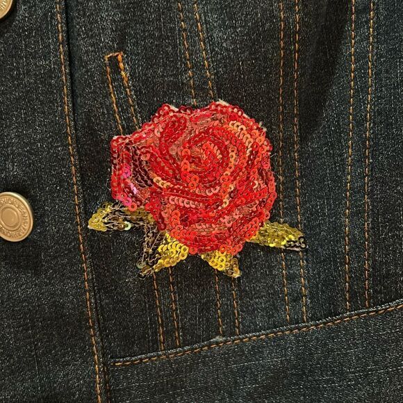 Ashro sleeveless Dress denim look faux patch pockets buttondown sequin stretch 8 - Picture 7 of 17